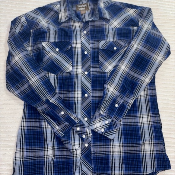 Cowboy Legend Mens Sz‎ XL Country Western Shirt Pearl Snap Navy/White Plaid - Picture 3 of 10